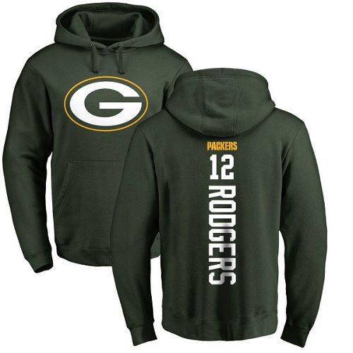 Men Green Bay Packers Green 12 Rodgers Aaron Backer Nike NFL Pullover Hoodie Sweatshirts
